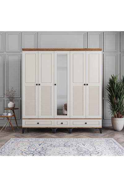 MONZIO Panjur 5 Kapaklı Çekmeceli Gardırop %100 MDF