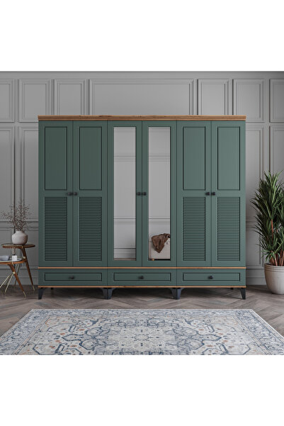 MONZIO Panjur 6 Kapaklı Çekmeceli Gardırop %100 MDF