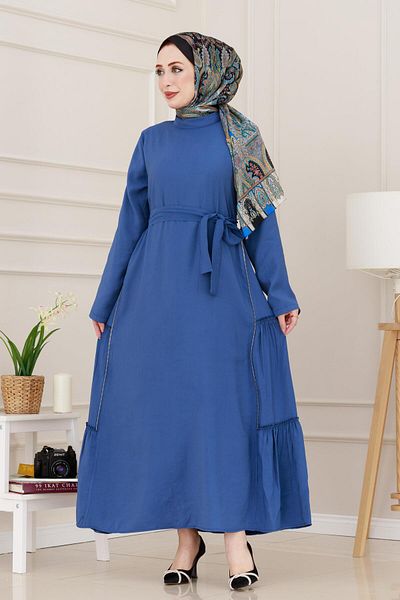 Sevitli Indigo Hijab Φόρεμα - Λεπτομέρεια με φερμουάρ στο πλάι