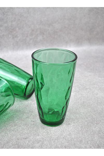 Qualitev Pack of 6 Crystal Glass Long Soft Drink Glass Green Glass Cocktail 440 ml