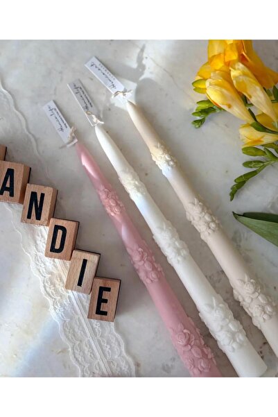 SCA CANDLE Dekoratif Mum Gül Desenli Pembe Renk Şamdanlık Mum 2 Kili Mum Mode...