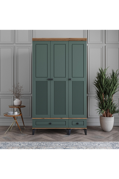 MONZIO Panjur 3 Kapaklı Çekmeceli Gardırop %100 MDF