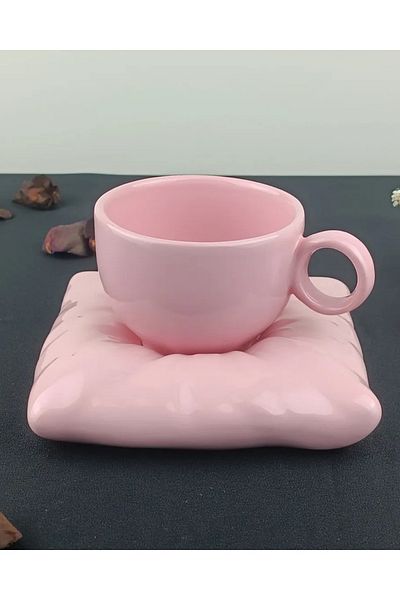 Minole Decorative Ceramic Mug and Saucer Set - Minimal Design - Handmade Gift Kitchen Decor