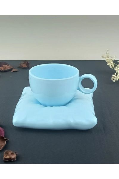 Minole Decorative Ceramic Mug and Saucer Set - Minimal Design - Handmade Gift Kitchen Decor