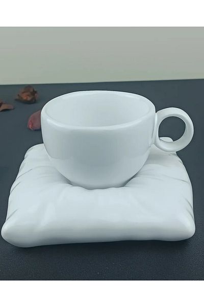 Minole Decorative Ceramic Mug and Saucer Set - Minimal Design - Handmade Gift Kitchen Decor