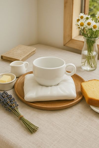 Minole Decorative Ceramic Mug and Saucer Set - Minimal Design - Handmade Gift Kitchen Decor