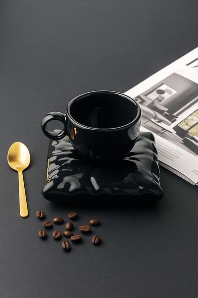 Minole Decorative Ceramic Mug and Saucer Set - Minimal Design - Handmade Gift Kitchen Decor