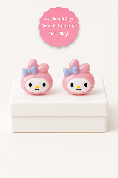 MakeWell Sıkıştırmalı Çocuk Küpesi Kuromi My Melodi Hello Kity Tavşan Çocuk Küpesi