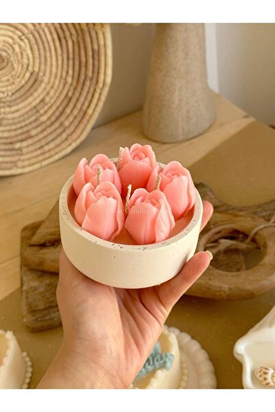 SCA CANDLE Gonca Gül 3 Lu Açık Pembe Renk Dekoratif Modern Dekoratif Soy Mum