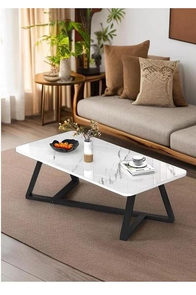 Luxury Home Large Rectangular Coffee Table for Living Room Multi-purpose Metal Frame Black-EI-203