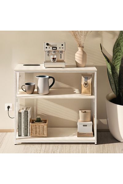 AGD Adjustable 3-Tier Console Table with Charging Base and Storage Shelf, 100×35×90 cm, White