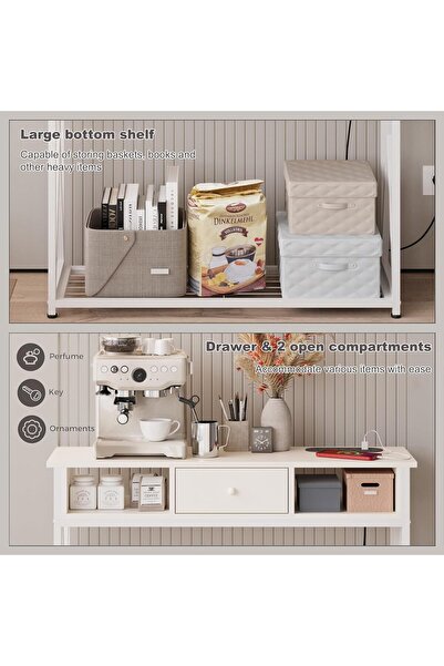 AGD Entryway Console Table with Cabinet, Elegant Table for Living Room and Bedroom 100x30x90cm / White