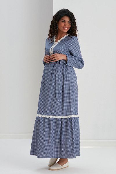 Işşıl M057-mini rochie maxi de maternitate din bumbac cu dantela patrata