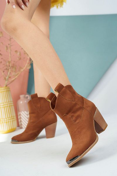 epaavm Μπότες καουμπόι με τακούνι Tan Suede