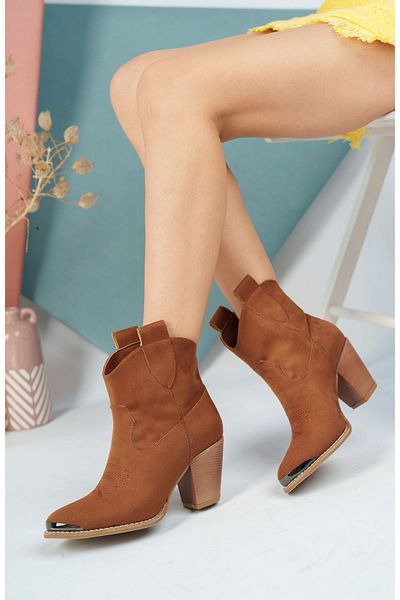 epaavm Μπότες καουμπόι με τακούνι Tan Suede