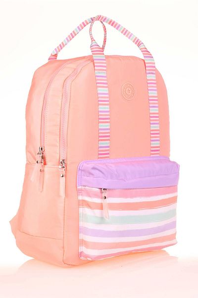 KAUKKO Rucsac cu dungi duble de culoare somon - K1766
