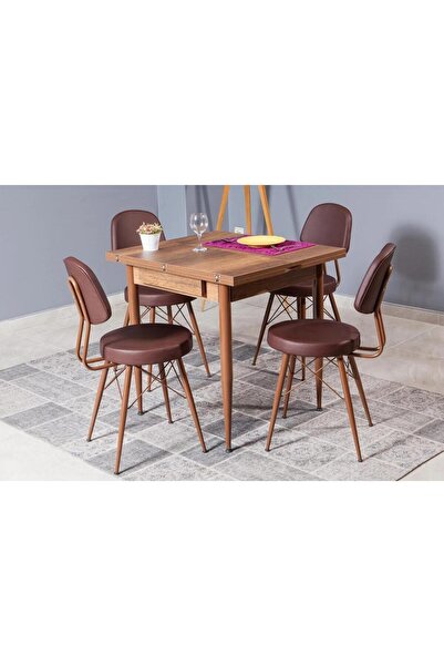 Levent Mobilya Aksesuar Kartal Kare Masa Takımı, Ceviz, 70x80