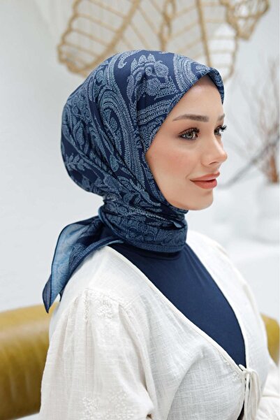 İpekel Lacivert Etnik Desenli Pamuk Soft Eşarp