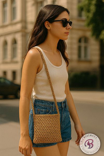 BİZİMSÜS Handmade Mood Pattern Paper Rope Bag - Straw Phone Bag
