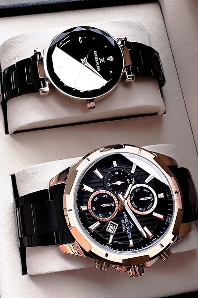 Daniel Klein Gift Men-Women Set Watch 3 Atm Waterproof Black Color Steel Cord Gift Bracelet Dke2133C2