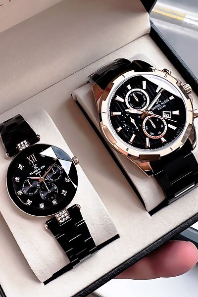 Daniel Klein Gift Men-Women Set Watch 3 Atm Waterproof Black Color Steel Cord Gift Bracelet Dke2133C3