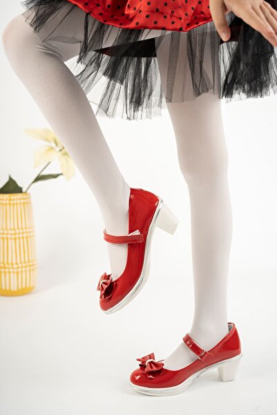 epaavm Topuklu Fiyonklu Kırmızı Rugan Kız Çocuk Ayakkabı