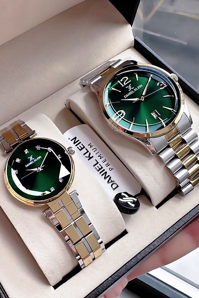 Daniel Klein Gift Men-Women Watch Waterproof Gold Silver Green Color Steel Band Gift Bracelet Dke2133C1