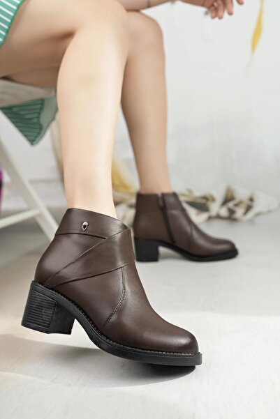 Diego Carlotti Hakiki Deri Günlük Kullanım Fermuarlı Topuklu Klasik Kadın Bot / Bootie DC2501