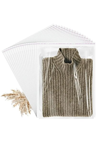 HG AMBALAJ 100 Adet 30x45 Cm Bantlı Opp Jelatin Poşet, Şeffaf Yapışkanlı Poşet ( 30x40*5 Cm Kapak)