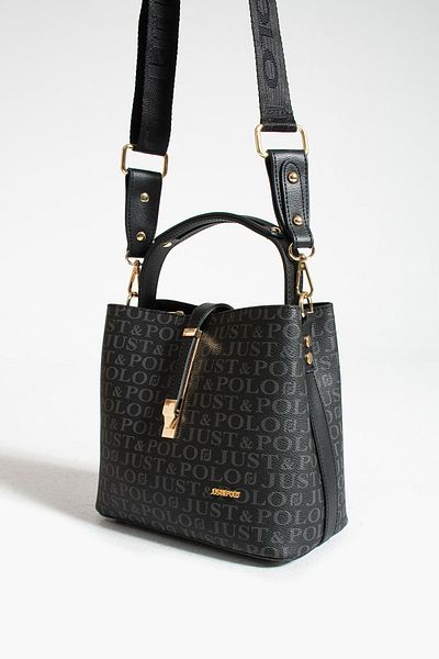 Just Polo Medium Size Quilted Patterned Black Women's Shoulder Bag - Wide Strap, 23x18 cm