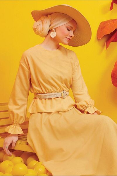 Alvina Elastic Waist and Cuffed Double Skirt Set - 42668