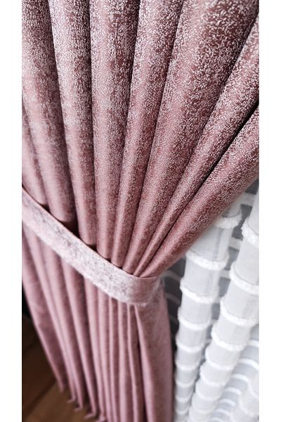 Yuka Truva Dark Powder, cu aripi duble, pliate strâns, jacquard satinat, fundal texturat perdea cu model luminos 90 X 270