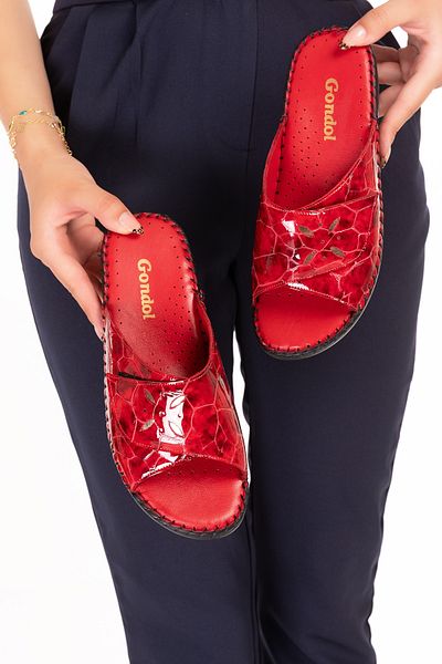 Gondol شبشب كلاسيكي نسائي من الجلد الطبيعي بنعل لتقويم العظام Yprk.825 Red Croco