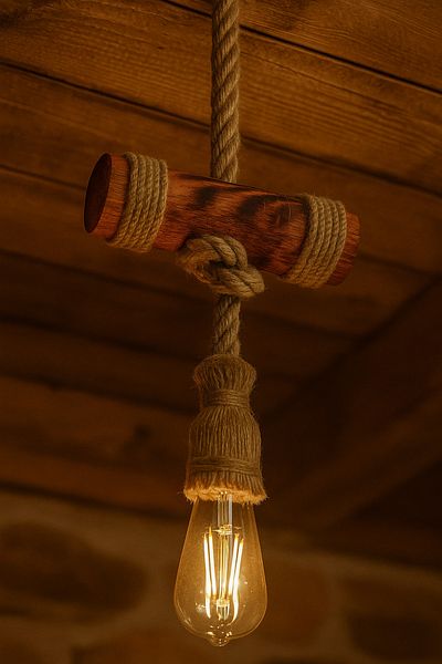 aybükpabuç Wooden Pendant Lamp Rope Chandelier |   Bohemian Style Ceiling Lighting |   Decorative Lamp for Cafe & Home