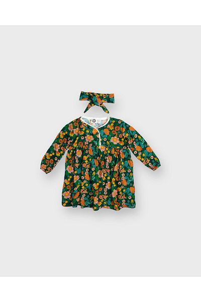 rg kidsstore Rochie pentru copii din stofa de bumbac - Imprimata si volane, bentita inclusa