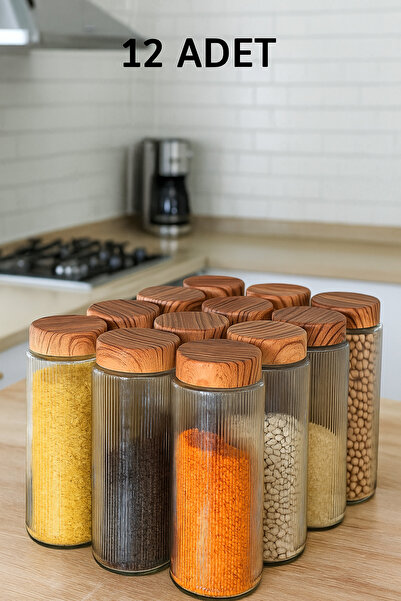 LİNGO HOME 12 Adet 1.5 Litrelik Cam Kavanoz -Büyük Boy Erzak Saklama Seti