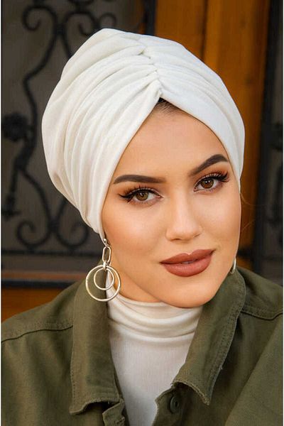 Aişe tesettür White Draped Filled Bonnet