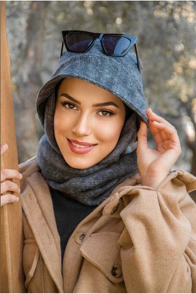 Aişe tesettür Anthracite Bucket Hat - With Scarf, Model 30400