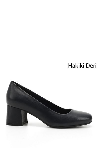 GÖNDERİ(R) Women/Girls Navy Blue Antique Blunt Toe Medium Thick Heeled Genuine Leather Shoes