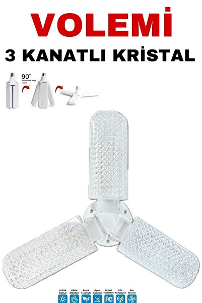 VOLEMİ 3 Kanatlı Kristal LED Ampul 90° Katlanabilir Enerji Tasarruflu Ultra Parlak Aydınlatma E27 Duy