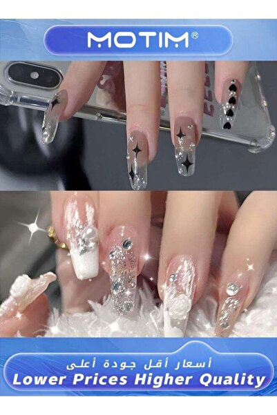 MOTIM 48 قطعة من أظافر DIY من الألماس المكسر بتصميم الكاميليا والنجمة، تصميما...