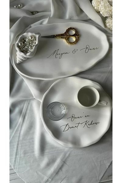 beautystyle Curvilinear Oval and Round Decorative Set of 2 Plates Decorative Plate Whitewavy Presentation Tray, Jewelry