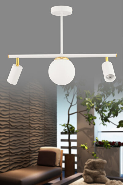 avimonaydınlatma SPOTY 3'LÜ CAMLI SPOTLU BEYAZ - ALTIN PLAFONYER AVİZE