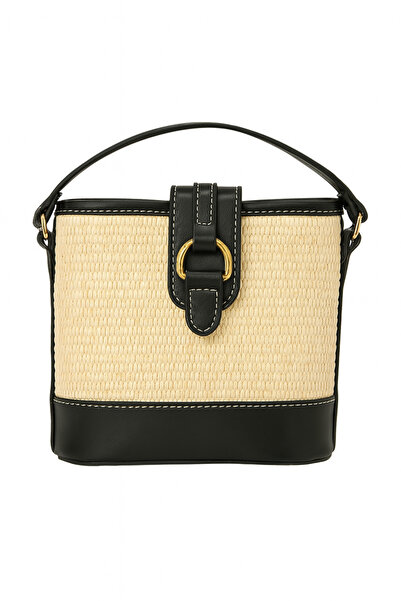 MODA Γυναικεία τσάντα χεριού και ώμου Bella Black Original Straw με μοντέρνα ...