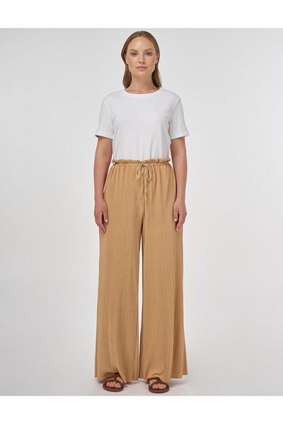 Kayra Lace-Up Relaxed Fit Trousers Beige