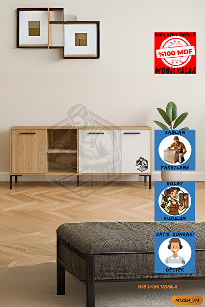 Mobilyanı Tasarla Tamamı Mdf Sinem 3 Kapaklı Çift Renkli Çok Amaçlı Konsol Sa...