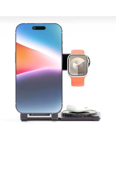 Holatec Hızlı Şarj 3in 1 Mag Safe Tutucu Kompakt Stand Telefon Saat Kulaklık Aynı Anda Hızlı Şarj