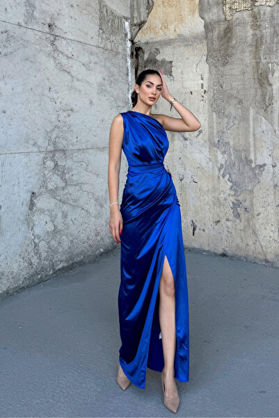 bella istanbul Fiona Tek Kol Drapeli  Saten Abiye