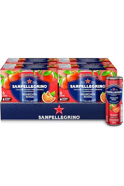 San Pellegrino Naturali Italian Sparkling Drink Aranciata Rossa, Blood Orange, 330 mL Can, 24 Cans T