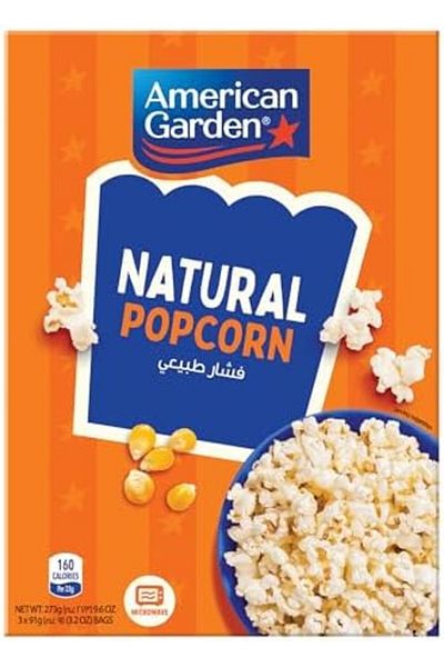 american garden Microwave Natural Popcorn, Gluten-Free, 273g (3 Bags of 91g)